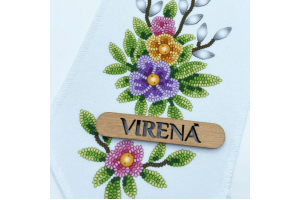 Заготовка для вишивки бісером великоднього банта на кошик "Квіти" БК_097 (з намистинами)